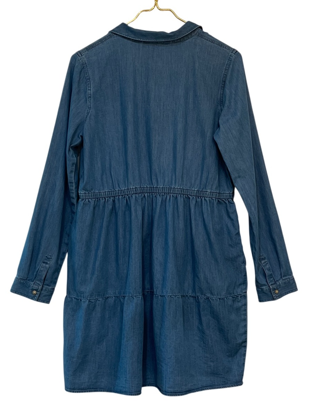 Lands’ End Girls Chambray Shirt Dress Tiered Collared Pockets XL 14-16 - Picture 5 of 10